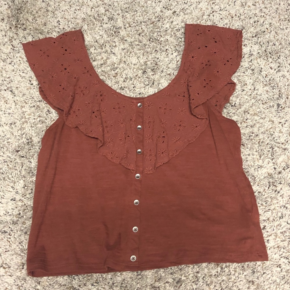 American Eagle Lace overlay Button Down Blouse